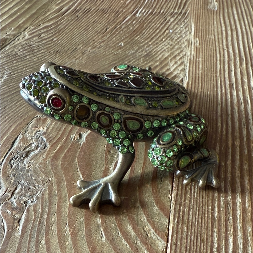 Twos company Austrian Crystal jeweled enameled frog trinket jewelry covered box